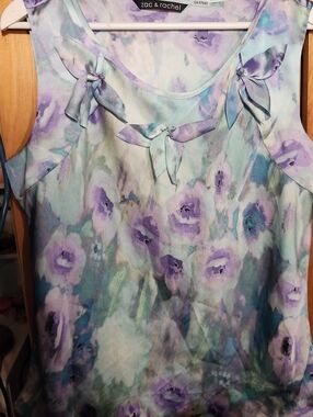 Zac & Rachel Lavender and Teal Floral Bow-Accent Sleeveless Camisole